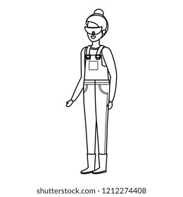 female builder constructor with goggles