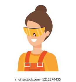 female builder constructor with goggles