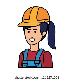 female builder constructor with helmet
