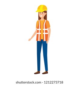 female builder constructor with helmet