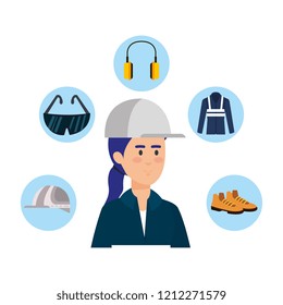 female builder constructor with security equipment