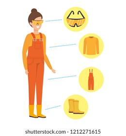 female builder constructor with security equipment