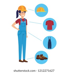female builder constructor with security equipment