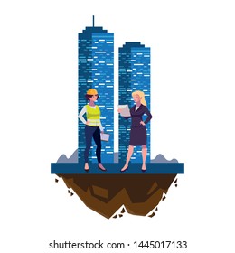 female builder and engineer with building
