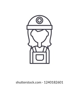 Female builder line icon concept. Female builder vector linear illustration, symbol, sign