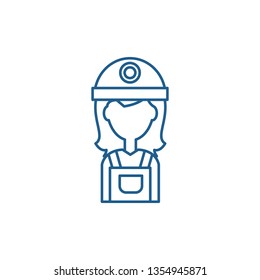 Female builder line icon concept. Female builder flat  vector symbol, sign, outline illustration.