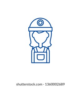 Female builder line icon concept. Female builder flat  vector symbol, sign, outline illustration.