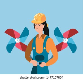 female builder with wind toy labor day celebration