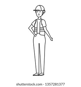 female builder worker with helmet