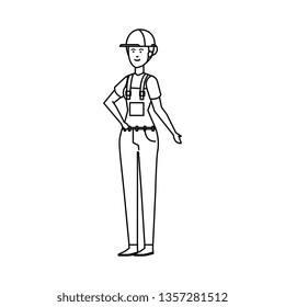 female builder worker with helmet
