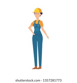 female builder worker with helmet