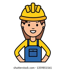 female builder worker with helmet
