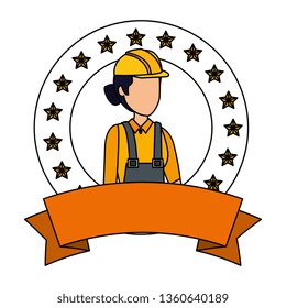 female builder worker with helmet