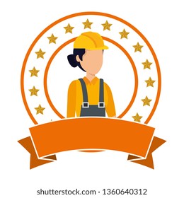 female builder worker with helmet