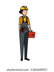female builder worker with helmet