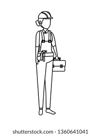 female builder worker with helmet