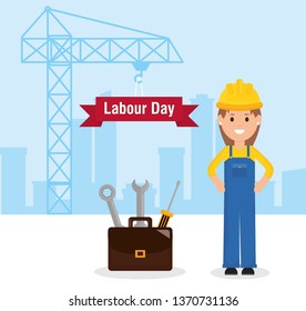 female builder worker with helmet