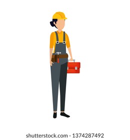 female builder worker with helmet