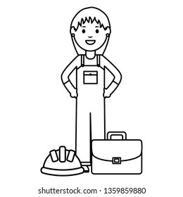female builder worker with helmet and portfolio