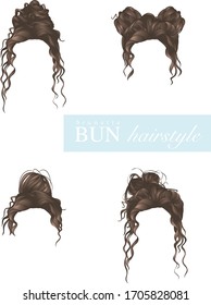 Female bun hairstyles set on white background