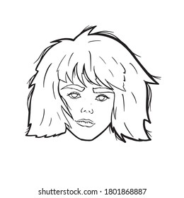 Female with bushy hair and brows