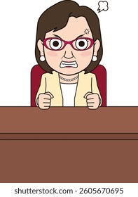 A female business man gets angry and hits the desk
