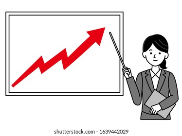 Female business person performance improvement whiteboard illustration