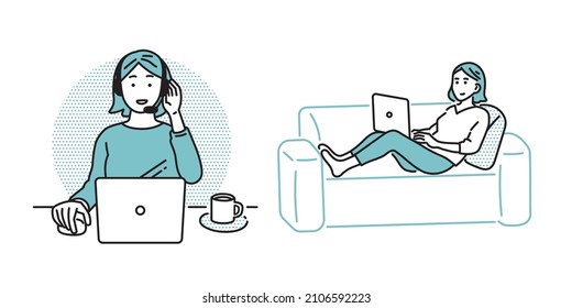 Female business person relaxing with telework