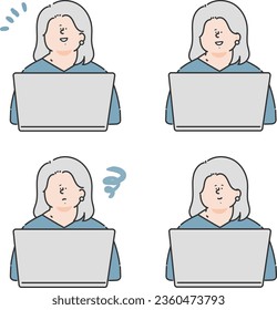 Weibliche Geschäftsleute, die einen Computer-Gesichtsausdruck verwenden