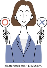 a female business person who has correct and incorrect tags