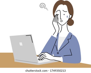 a female business person whose eyes are tired by using a computer