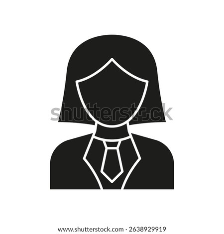 Female Business Professional Solid Icon. Woman Entrepreneur, Corporate Leader, And Executive Representation Silhouette Symbol. Businesswoman Avatar. Isolated Vector Illustration.