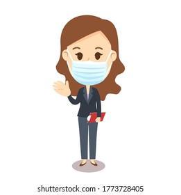 Female Business wearing Mask   Character Vector