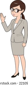 Female businessman raising one hand and explaining