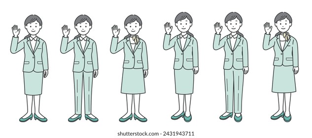 Female businessman raising one hand