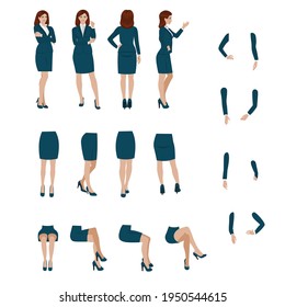 Female businessman - set for animation in various poses.