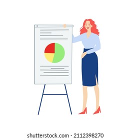 A female businesswoman. the character of a businessman. A character in a suit. Office presentation and financial transaction. Vector illustration