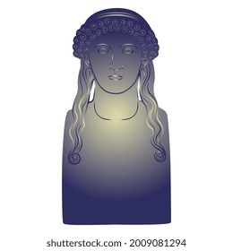 Female bust of antique woman shining as moonlight. Ancient Greek Goddess Selene.