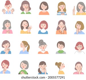 Female bust up set with various smiles