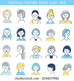 Female bust up set with various smiles