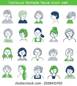 Female bust up set with various smiles