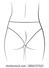 Female butt, panties, black and white hand-drawn illustration