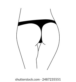 Ilustración de arte de línea de nalgas femeninas. Culo de cuerpo de mujer, silueta de culo. Figura simple en ropa interior.