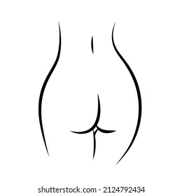 Female Buttocks Line Icon. Butt Or Ass Silhouette. Vector