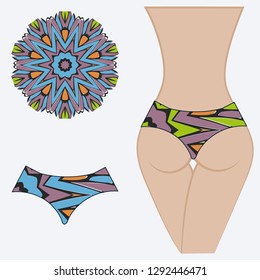 Female buttocks with panties. Decorative vector illustration. Mandala fashion print