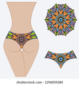 Female buttocks with panties. Decorative vector illustration. Mandala fashion print