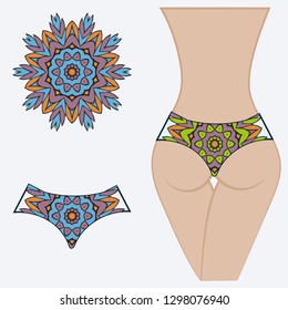 Female buttocks with panties. Decorative vector illustration. Mandala fashion print