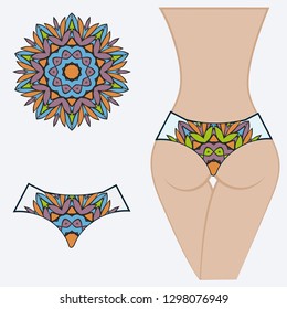 Female buttocks with panties. Decorative vector illustration. Mandala fashion print