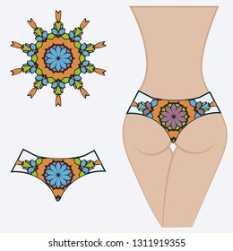 Female buttocks with panties. Decorative vector illustration. Mandala fashion print