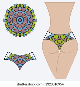Female buttocks with panties. Decorative vector illustration. Mandala fashion print